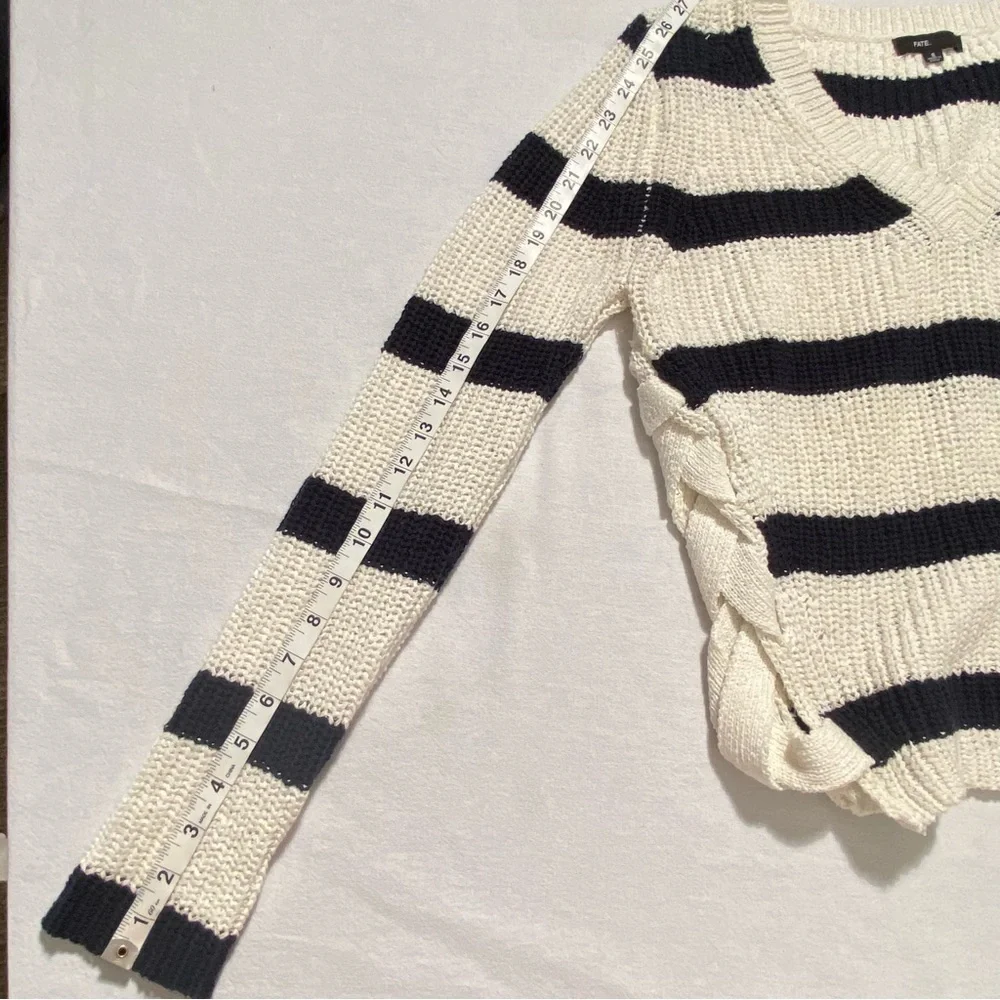 Fate Black White Striped Lace Up Coastal Knit Sweater Size S
